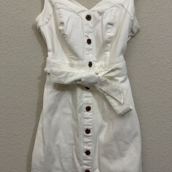 BRAVISSIMO Button Front Denim Dress Belted Knee-Length Stone Garden Party NWT - Picture 6 of 14